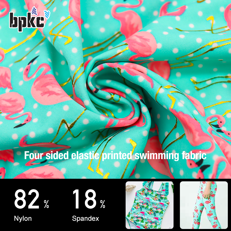 Four sided elastic printed swimming fabric